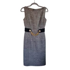 Vintage Milly of New York Wool Silk Suede Tweed Gold Chain Sheath Dress, Size 2